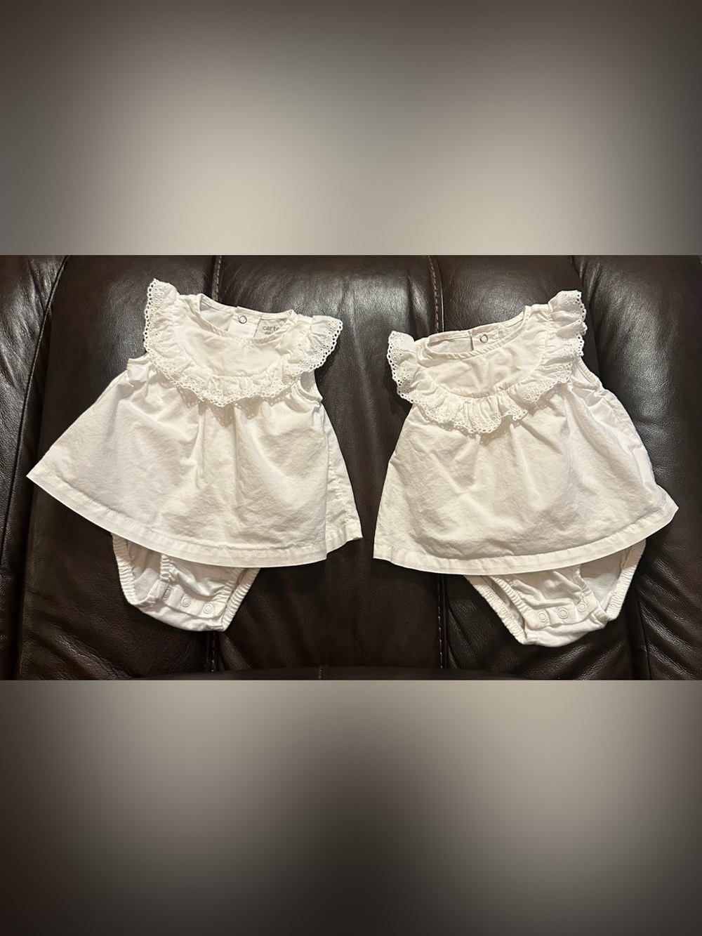 Carter’s Child of Mine White Dress Bodysuits – 0-3 Months (Set of 2/Twins)